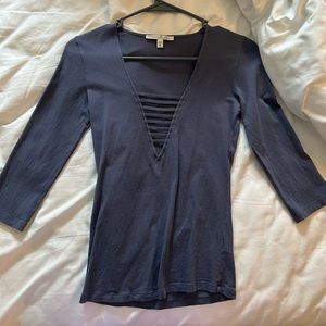 dark blue v-neck top size XS